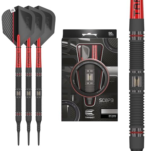 Target Darts Scope Soft Tip Darts, 90% Tungsten Dart Set, Barrel 10-20G | Fléchettes Rouges et Noires, avec Pointes en Pixels, fléchettes électroniques