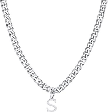 Halzketten Männer Silber, Edelstahl Halskette Herren Halskette Mit Alphabet-Anhänger Halsketten Mit Anhänger Herren Schmuck Geschenke