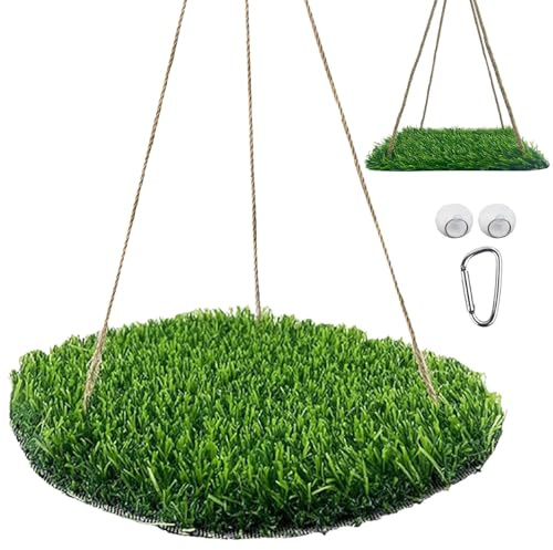 Vogelschaukel aus Gras, Vogelschaukel mit Grasmatte, Papagei kletterndes Futtersuchspielzeug, Natürliches Klettervogelspielzeug mit Haken für Kakadus, Sittiche, Turteltauben und Wellensittiche