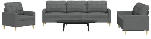 Homgoday 3-TLG. Sofagarnitur Dunkelgrau Stoff Wohnzimmersofa Sitzsofa Sofa Couch Loungesofa Gästesofa Polstersofa Couchgarnitur Sitzmöbel für Wohnzimmer Büro