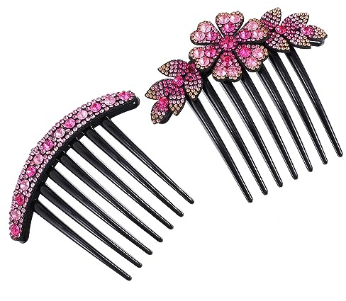 FRCOLOR 2 Pièces Épingle à Cheveux Strass Rose Lot de Fourchettes à Cheveux avec Strass Bâtonnets à Antidérapants pour Femme et Fille