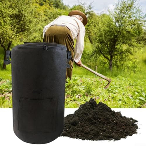 Bolsa de abono de jardín, sacos de jardín reutilizables, bolsa de abono no tejida, para recoger residuos de jardín, hojas de hierba de residuos de plantas (negro)