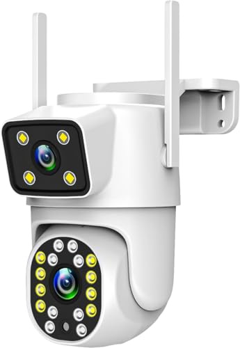 Technaxx Dual-Lens 2MP+2MP Outdoor WLAN-IP-Kamera TX-328 – Schwenk-/Neigefunktion 270°/90°, Farbnachtsicht, 2-Wege-Audio, Bluetooth, Bewegungserkennung & -verfolgung, IP65, SD-Karten-Slot (128 GB)