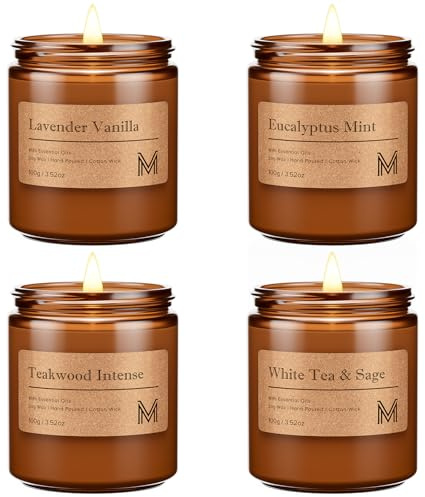 M&SENSE doftljus set doftljus höst naturligt glas sojavax ljus present till mamma, jul, födelsedag, badrum, yoga, halloween, 4 x 100 g för dagen