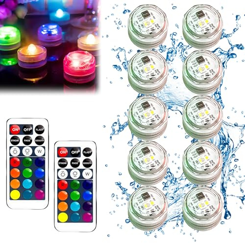 WIYETY Mini Led Teelichter: 20 Stück Farbwechsel Wasserdichte Mini Tauchbare LED Lichter, RGB Bunte Lichter mit 2 Stück Fernbedienung, für Vase, Aquarien, Halloween, Weihnachten