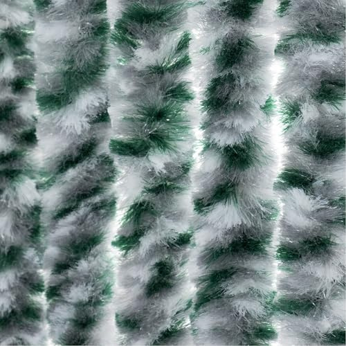 Moritz Flauschvorhang aus Chenille 90 x 220 cm Weiss/Silber/grün meliert Türvorhang als Fliegenschutz Insektenschutz für Camping Wohnwagen