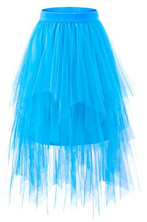 Bridesmay tyllkjolar för kvinnor trendig elastisk midja asymmetrisk tutu hemkomst halloween A-linje kjol, Blå-stil1, S