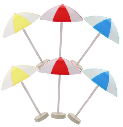 HOODANCOS 6pcs Miniature Beach Umbrella Set for Doll House Diy Accessories, Micro Landscape Mini Sun Umbrellas in Red, Blue, and Yellow for Ocean Scene Decoration