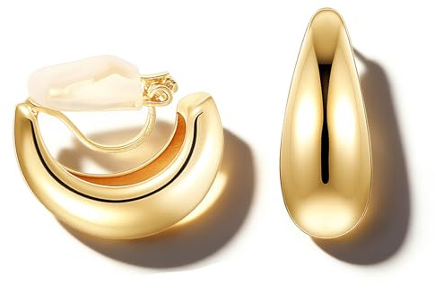 Gold Ohrclips Damen Ohne Ohrlöcher Goldene Trendige Clip Ohrringe Ohne Ohrloch Kleine Klobige Hypoallergen Creolen Mädchen Komfortabel Modisch Perfekte Schmuck Geschenk Valentinstag