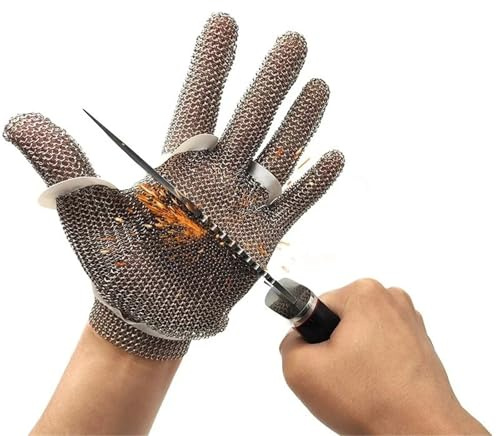 Schnittschutzhandschuhe, Stahlringhandschuhe aus Edelstahl 316, Schutz gegen Schnittverletzungen durch elektrische Sägen und Schlachtmaschinen, Schutz gegen Stahldraht, Arbeitsschutzhandschuhe, neu(L)