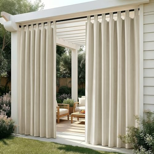 Deconovo Tende da Sole per Esterno 132x214 cm, Set da 2 Tende Idrorepellenti Oscuranti e Termiche con Passanti, per Gazebo, Pergola, Balcone, Terrazza e Veranda, Beige Chiaro