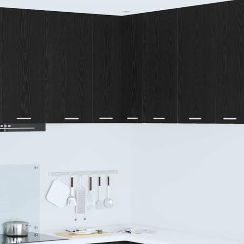 YuuSsea Modern Hanging Corner Cabinet, Black Oak & White Engineered Wood, 57x57x80 cm Kitchen Storage, Durable Pantry Utility Solution for Home