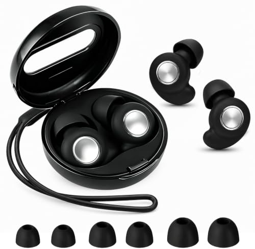 Noise Cancelling Ear Plugs for Sleep & Sleeping, Reusable Silicone Earplugs for Travel, Concerts & Side Sleepers, Ultra-Soft Noise Reduction for Snoring & Tinnitus Relief, 4 Sizes (Black)