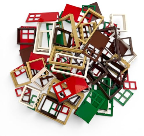 Q-Bricks Bausteine Zubehör 84 Teile Türen & Fenster Set, Klemmbaustein Zubehör Hausbau, Bauernhof Haus Bausteine, Kompatibel mit führenden Marken