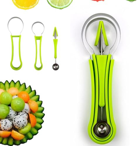KIMHOME Juego de herramientas de frutas 4 en 1 de acero inoxidable, cortador de melón y cuchillo de corte para sandías y melones