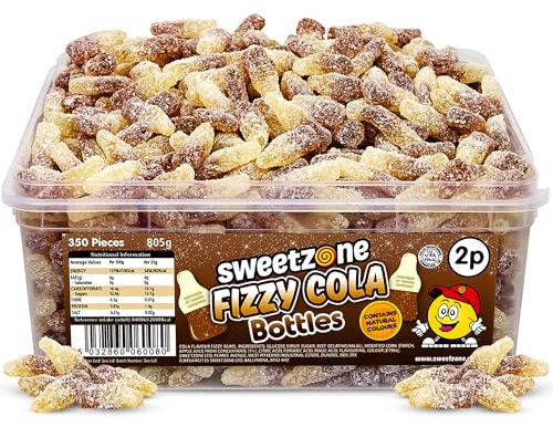 Sweetzone Small Fizzy Cola Bottles Halal Sweets Tub, 805g 350pcs, Retro Chewy Gummy Sweets, Bulk Candy Sweet Bags Sweet Box Treats, Cola Flavour Bottles Tub for Parties, Events and Celebrations