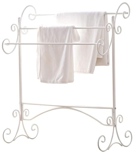 Loberon Handtuchständer Duclair, nostalgisches Design, kunstvoll geschwungen, Antik-Finish, Bad-Accessoire, Badzubehör, Eisen, weiß