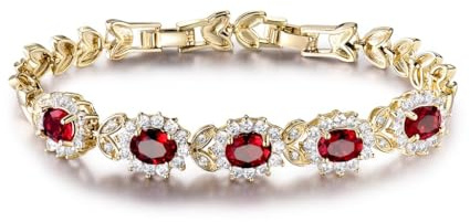 GULICX Red Cubic Zirconia Crystal Gold Electroplated Red Bridal Link Statement Bracelet for Women