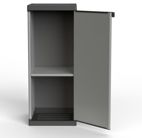 Kreher Nischenschrank Kunststoff, 1 Tür, spritzwassergeschützt, Hellgrau | Mit höhenverstellbarem Boden, 34 x 39 x 85 cm, werkzeuglose Montage, stabil im Stand und stapelbar