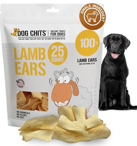 Dog Chits Lamb Ears for Dogs – 100% Natural Baked Lamb Ear Dog Treats – Grain-Free, High Protein, Lower Fat Training Chews – Dental Health & Joint Support – for Large, Medium Dogs – 25 Pack