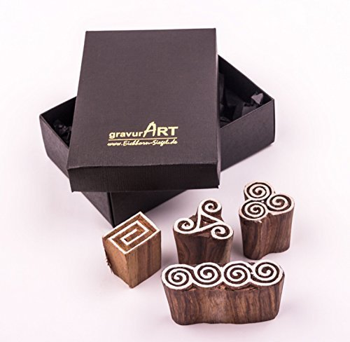 gravurART 4 Holz-Stempel Textilstempel handgeschnitzt, Keltische Motive, als Druckstock für Textildruck (Keltic Set 1)