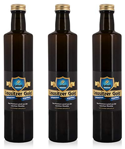 3 x Lausitzer Leinöl - Lausitzer Gold (kaltgepresstes ungefiltertes Premium Leinöl), 3x 500ml