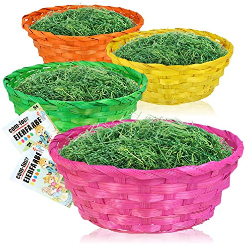 COM-FOUR® 4x cestas de rafia de colores y colores de huevo como decoración para Pascua - Nido de Pascua en grandes colores - Cesta de Pascua con hierba (Juego 1 - colorido)