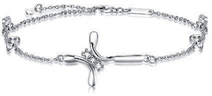 D.INFINITY Kreuz Fußkettchen für Frauen, Damen Kreuz Ankle Armband in Weißgold 925 Sterling Silber Religiöse Symbol Kreuz Schmuck für Sie