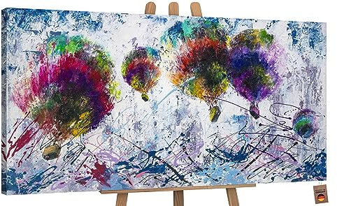 YS-Art Abstrakt Acryl Gemälde auf Leinwand handgemalt Freiflug Wandbilder Wohnzimmer Moderne Bunte Heißluftballon Wohndekor Bilder echte Kunst 140x70 cm