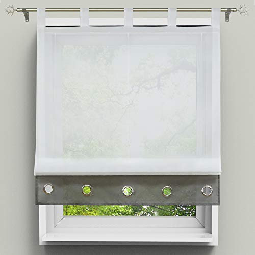 HongYa Raffrollo Voile Bändchenrollo Transparenter Vorhang Raffgardine mit Schlaufen H/B 155/120 cm Grau