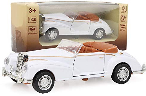 Tnfeeon Classic Die Cast Model 1:36 Mini Stimulation Alloy Classic Car Roadster with Lights Sound Model Toy Vehicle The Gifts for Children[White]