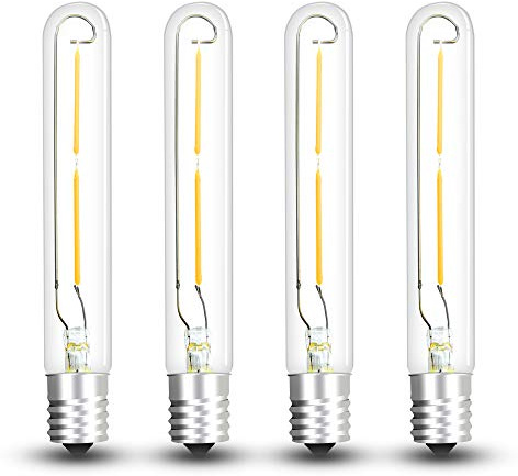 Bonlux LED T6.5 Exit Sign Clear Light Bulbs, 2W E17 Intermediate Base T6.5 LED Appliance Bulb (20W Incandescent Equivalent) for Refrigerator Freezer, Daylight 6000K (4-Pack,E17 Base)