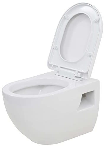 vidaXL: Wall-Hung, Ceramic Toilet - Easy-to-Install and Clean - Space Saving, Modern Design - Soft-Close System - White