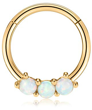 hengkaixuan 16G 8mm Opal Septum Clicker Daith Ohrringe Chirurgischer Stahl Nasenring Helix Tragus Knorpel Piercing Schmuck