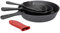 TALK-POINT BBQ Pfannen-Set aus Gusseisen, 4-teilig, runde Servier- und Bratpfannen in 3 Größen, mit Ausgießmulde und Silikon-Griff, für Backofen, Grill, alle Herdarten inkl. Induktion geeignet