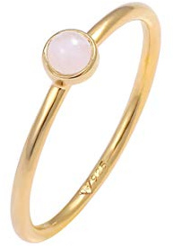 Elli Ring Damen Stapel Basic Minimal mit Rosenquarz 925 Silber vergoldet