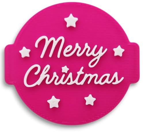 Merry Christmas Stamp Embosser 6cm for Icing, Fondant, Cupcake, Cake, Baking, Decoration, Made in UK by 1066 Factory (Pattern 3)