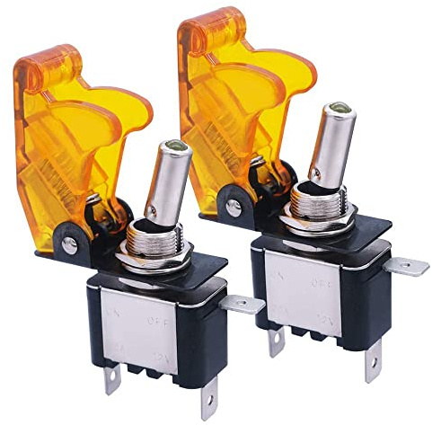 CENPEK 2 x robuste Kippschalter, 12 V, 20 A, SPST, 3-poliger An/Aus-LED-Lichter, Metall-Schalter mit Sicherheitsabdeckung und Drähten für Auto, LKW, Boot, Marine-Gelb