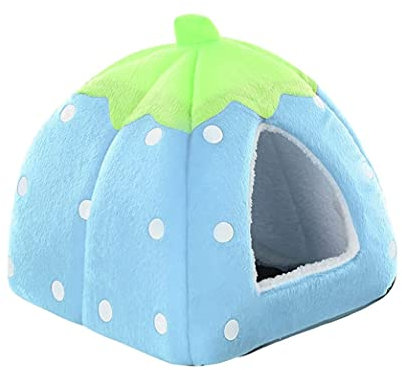 KOMUNJ Kleintier-Winterhaus, multifunktionales Warmes Bett, Winter Gemütliches Kleintierbetten, Für Zwergkaninchen, Chinchilla, Hamster (Blau, S)