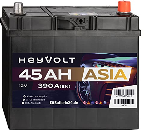 HeyVolt Autobatterie 12V 45Ah 390A/EN Asia Pluspol Rechts