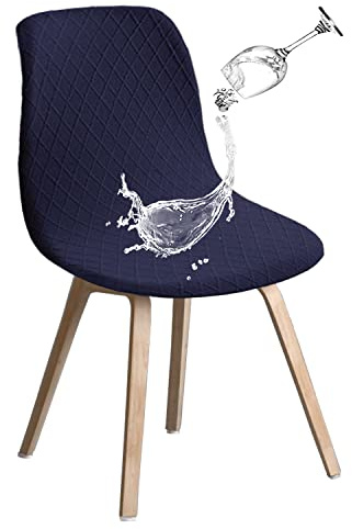 JUNZHE Stuhlhussen 4er Set, Stretch Stuhlbezug mit mittlerer Rückenlehne, abnehmbar waschbar Stuhlschutz für Haus, Küche, Esszimmer, Party, Bankett, Hochzeit, Club, Marineblau