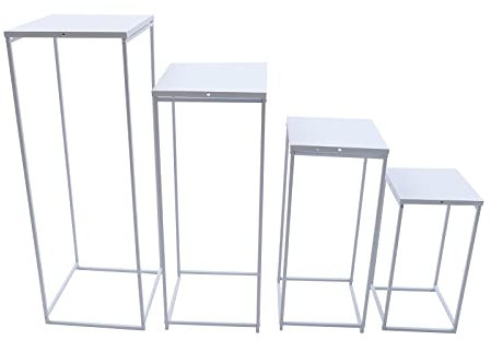 SanBouSi Set di 4 Sgabelli per Fiori, In Metallo, Forma Rettangolare, Supporto Per Colonna Vaso Geometrico Espositore Per Fiori Decorazione a Colonna, Bianco, 4 dimensioni
