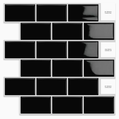 DEWOO 20-Piezas Autoadhesivos Vinilo Baldosas Metro Azulejos Adhesivos Pared Cocina y Baño,Negras (30.5 x 30.5cm)