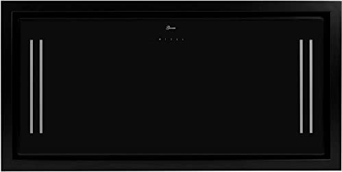 GURARI 343 BL 90, Hotte aspirante encastrable 90cm/ Verre noir/noir/Moteur EBM/Aspiration puissante 1000m³/ Hotte à air pulsé/Ionisation/Hotte de plafond