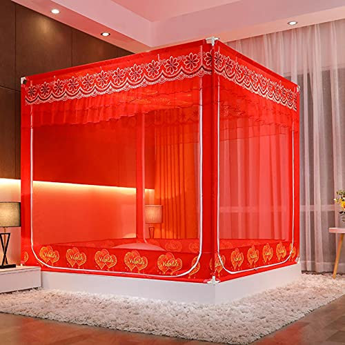 Moskitonetz für Betten, Luxus-Prinzessin, 3 Seitentüren, Himmelbett-Vorhang, 360°-Anti-Moskito-Netz, Bettwäsche-Zelt, einfache Installation, Rot, 150 x 195 cm