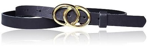 FRONHOFER schmaler 2 cm Damen Ledergürtel mit vergoldeter Gürtelschnalle Doppelring, echt Leder, 19048