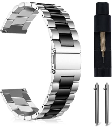 MaEiol 22mm Edelstahl Metall Armband für Huawei Watch GT 6 Pro/GT 6/GT 5 Pro/GT 5/4 46mm /Huawei Watch 5/4 46mm /Ultimate 2, Ersatzarmband Uhrenarmband Armbänder für Damen Herren - Silber&Schwarz