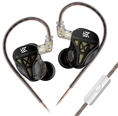 keephifi KZ DQS Écouteurs filaires IEM in Ear Monitor avec Pilote Dynamique Intra-auriculaire Semi-Ouvert HiFi Basses 2 Broches 3,5 mm Écouteurs de Jeu (avec Micro)