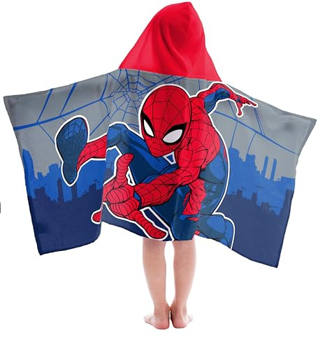 Jay Franco Hooded Bath and Beach Towel – Soft & Cozy 22 x 51 Kids' Cotton Pool Towel, Multicolored - Spiderman