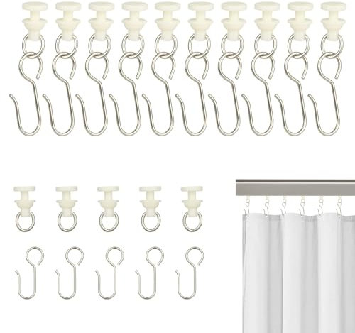 Sheryl&Rain 40 Stück Gardinenhaken Gleiter mit 40 Stück Vorhang Haken für Schienen, Gardinenröllchen für Schienen, Vorhanghaken für alle Standardschienen, Fenstervorhang & Duschvorhang Schienen